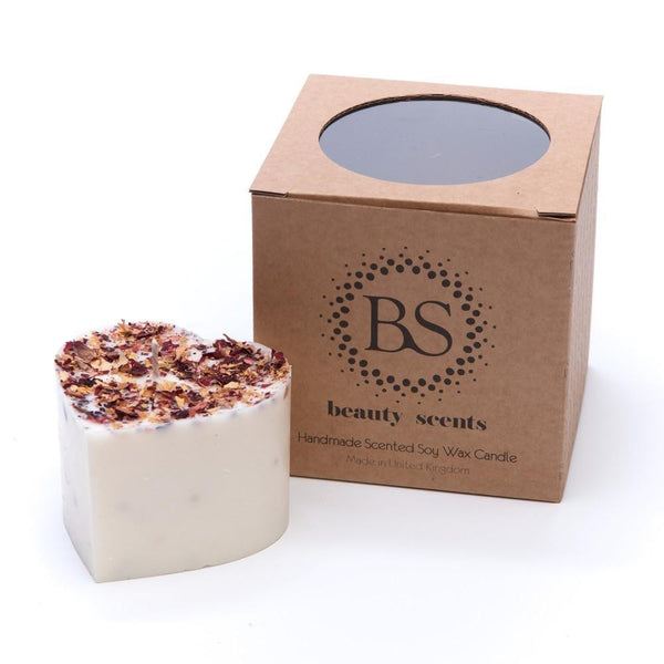 Heart Scented Soy Wax Candle with Rose Petals and Fragrance Oil presented in the trendy gift box. Beautifully scented gift for any occasion. Size 7.5 x 5 cm. Burning time up to 30 hours. Same Day Delivery Dublin or Next Day Delivery Ireland