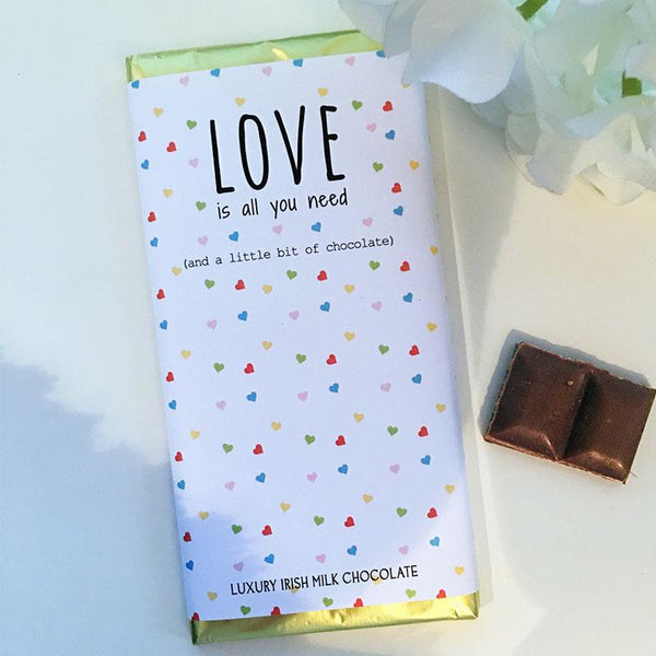 Award winning Luxury Irish Milk Chocolate Ingredients 100% Irish Chocolate bars are wrapped in a traditional gold foil & paper wrap, individually presented in a (biodegradable) cello envelope for protection The chocolate is a 35% Luxury Irish Milk Chocolate Chocolate. Our Chocolate Bars are naturally 100% Gluten Free.
