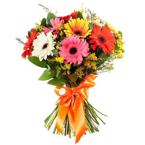 The mix of Gerberas to brighten up everyone's day. This beautiful and colourful flower bouquet is available all year and suitable for any occasion. Colours of Gerberas may vary. Please place your order by 1 pm for Same Day Flower Delivery Dublin or Next Day Flowers Delivery Ireland