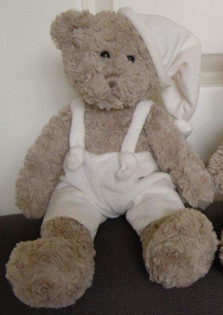 Soft Teddy Bear with beige outfit and sleeping hat 30cm