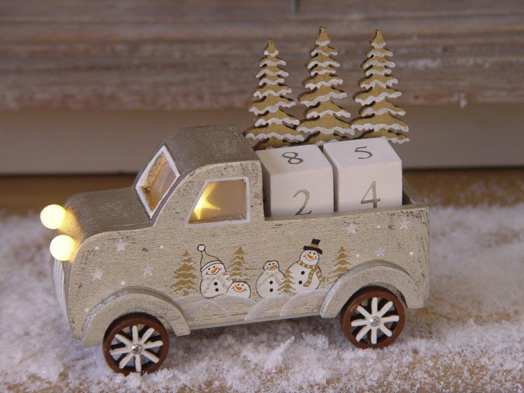 Christmas calendar wooden car with battery-operated LED lights